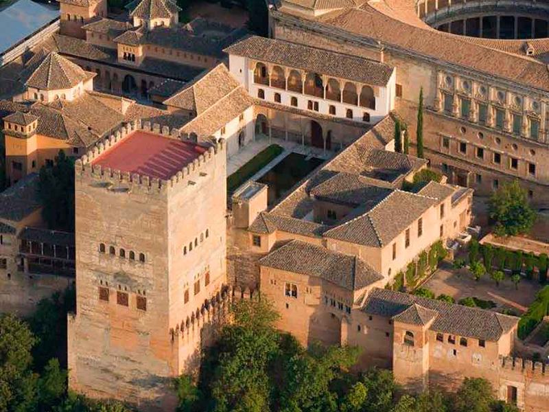 Aerial view of the Alhambra and its towers