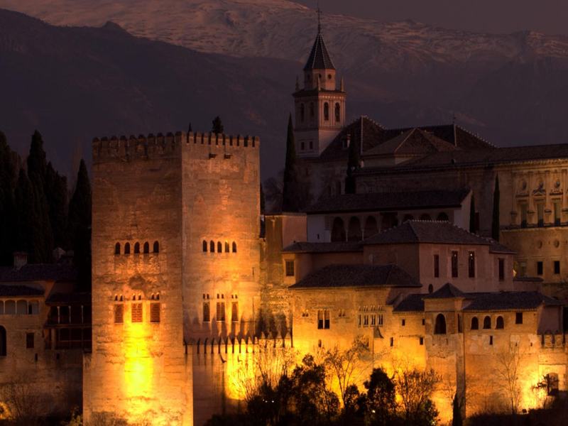 The Alhambra illuminated at night